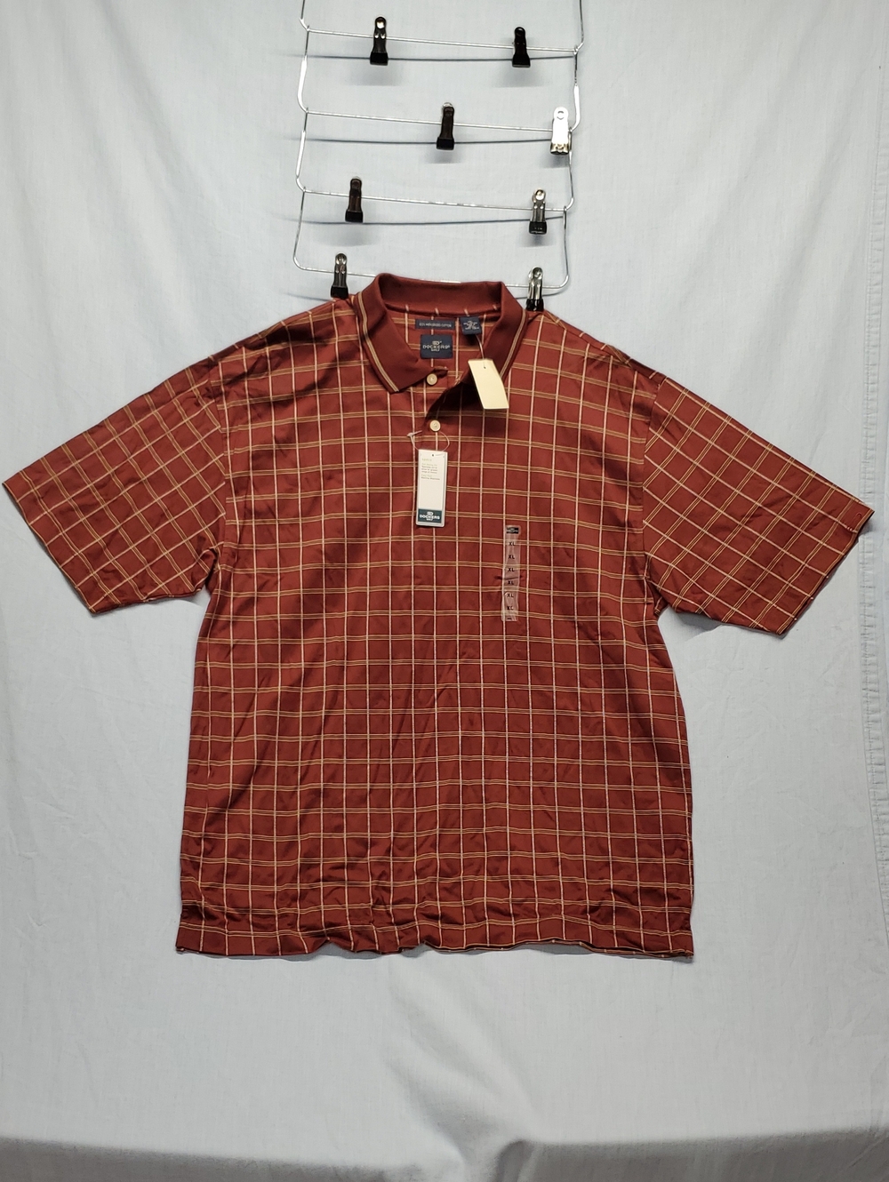 Dockers Men's Rust Plaid Short-Sleeve Polo #156